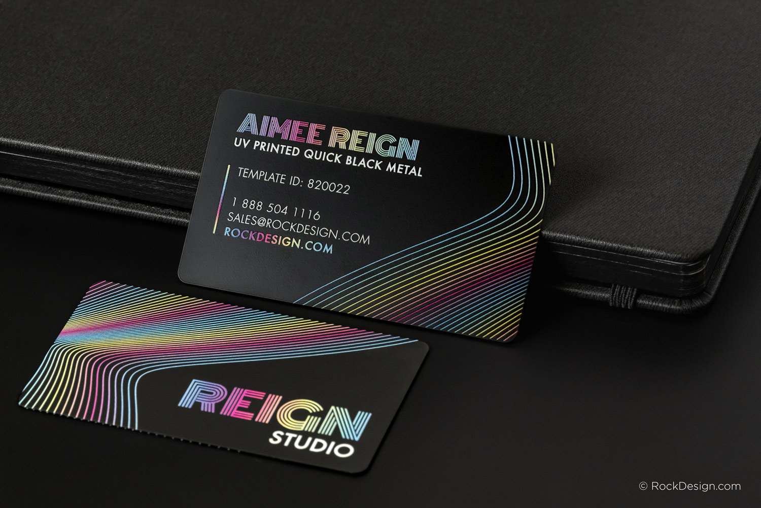 uv-print-red-pink-blue-green-yellow-blue-purple-white-rainbow-colorful-vibrant-black-metal-business-card-template-rockdesign-image-01