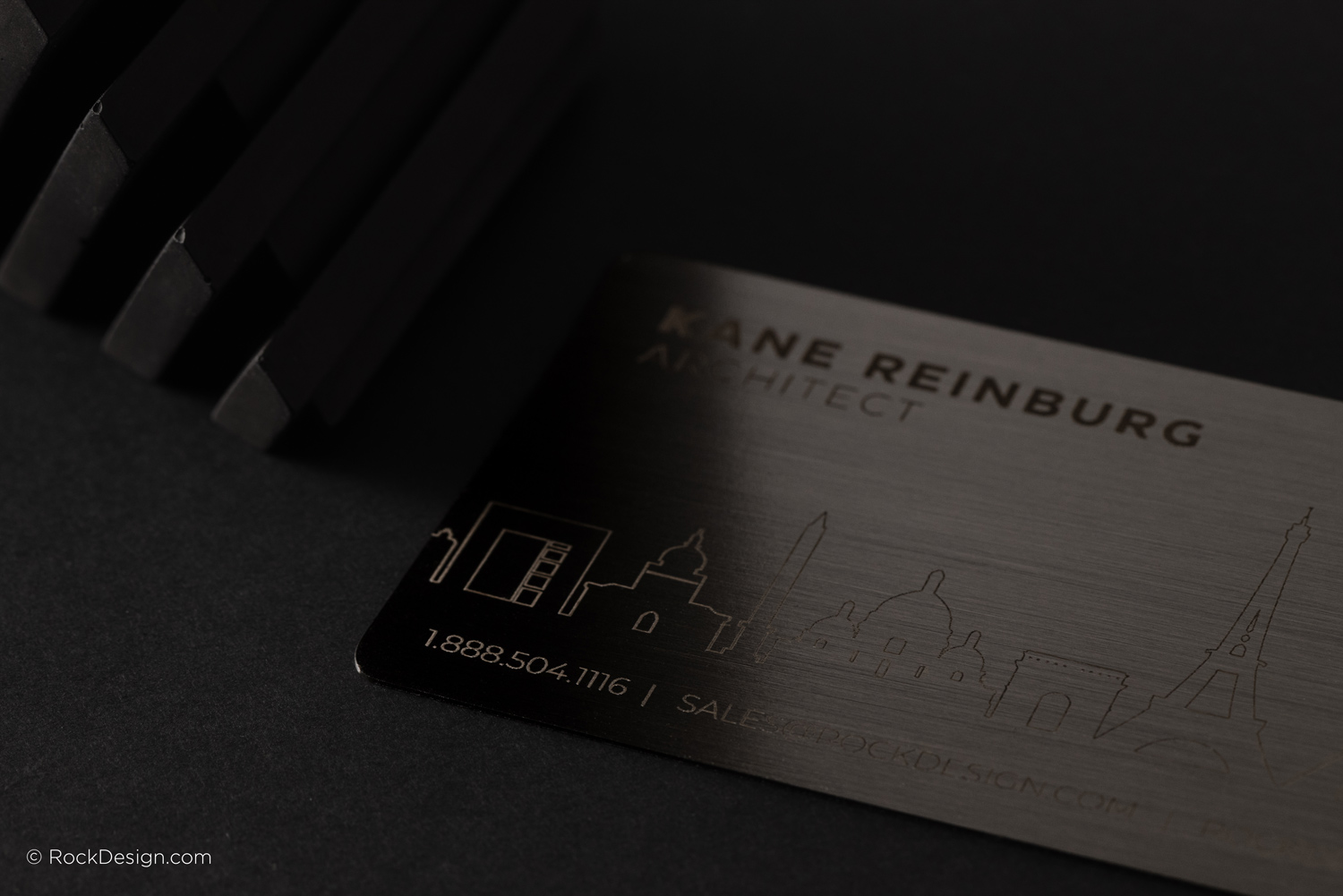 Laser Engraved Gunmetal Business Card Templates | RockDesign.com